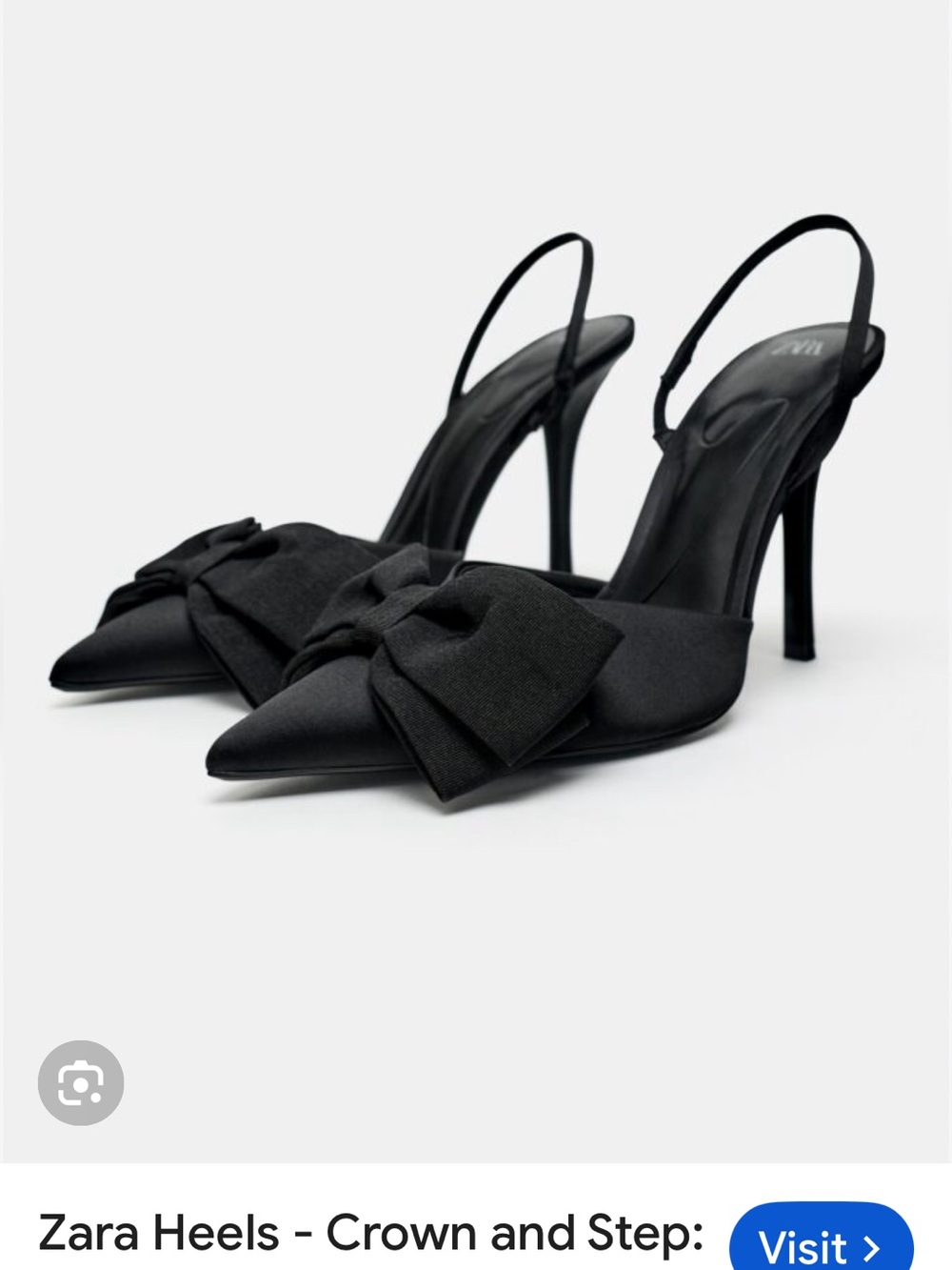 Zara Black Pointed Bow Slingback Heels